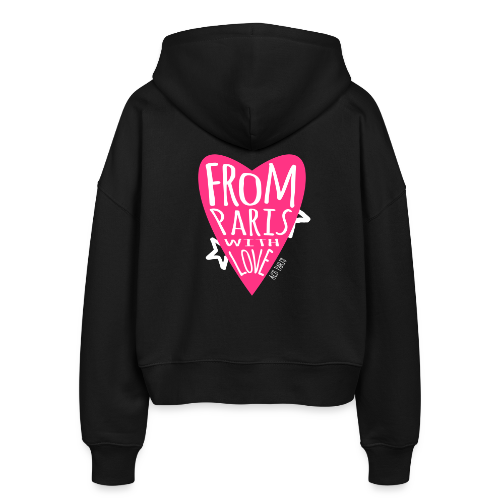 Sweat à Capuche court Paris love - ACB-Paris pour femme - noir