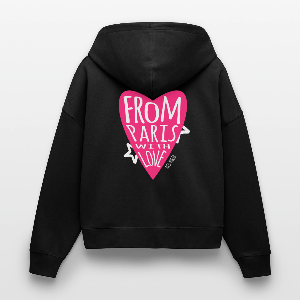 Sweat à Capuche court Paris love - ACB-Paris pour femme - noir