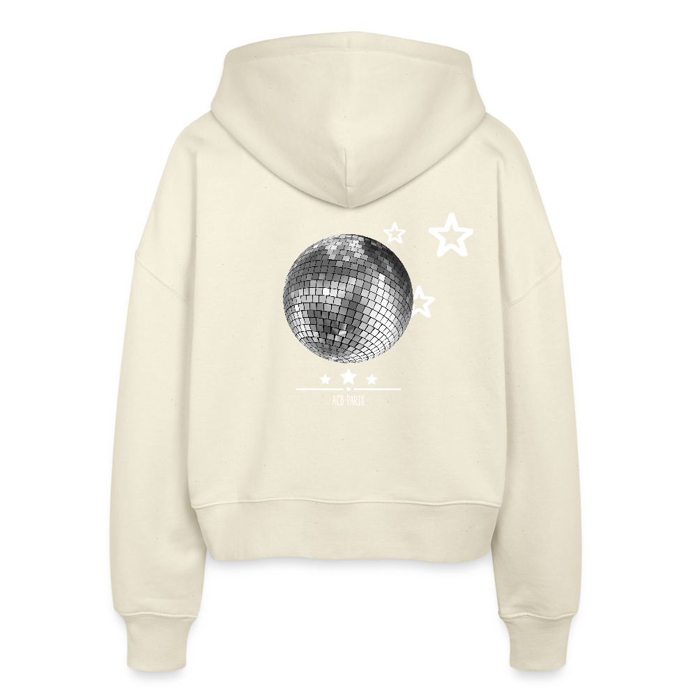 Sweat à Capuche court Disco Star - ACB-Paris pour femme - blanc gris