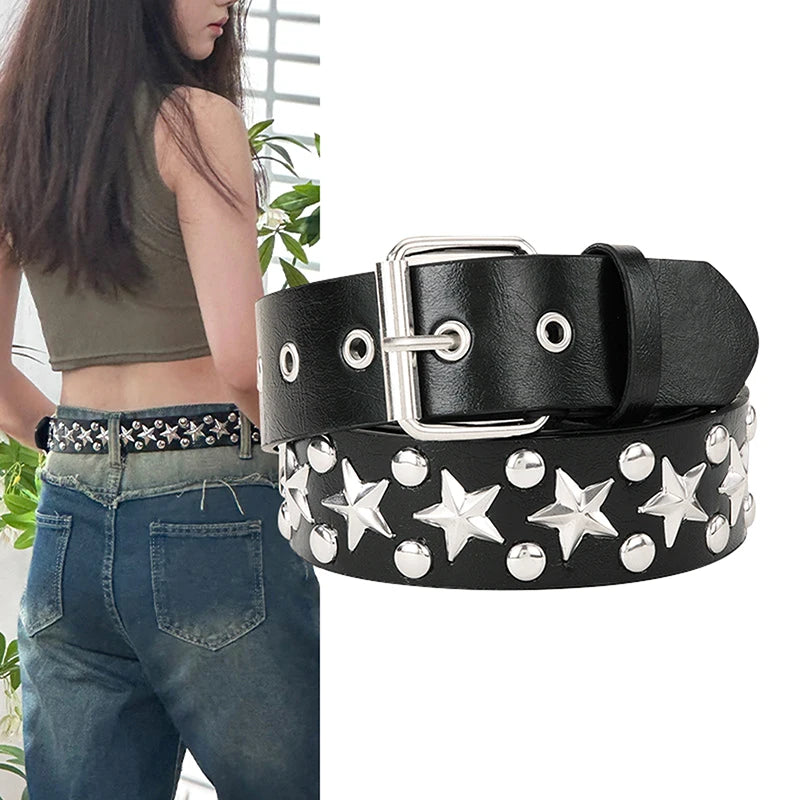Ceinture femme star cuir noir