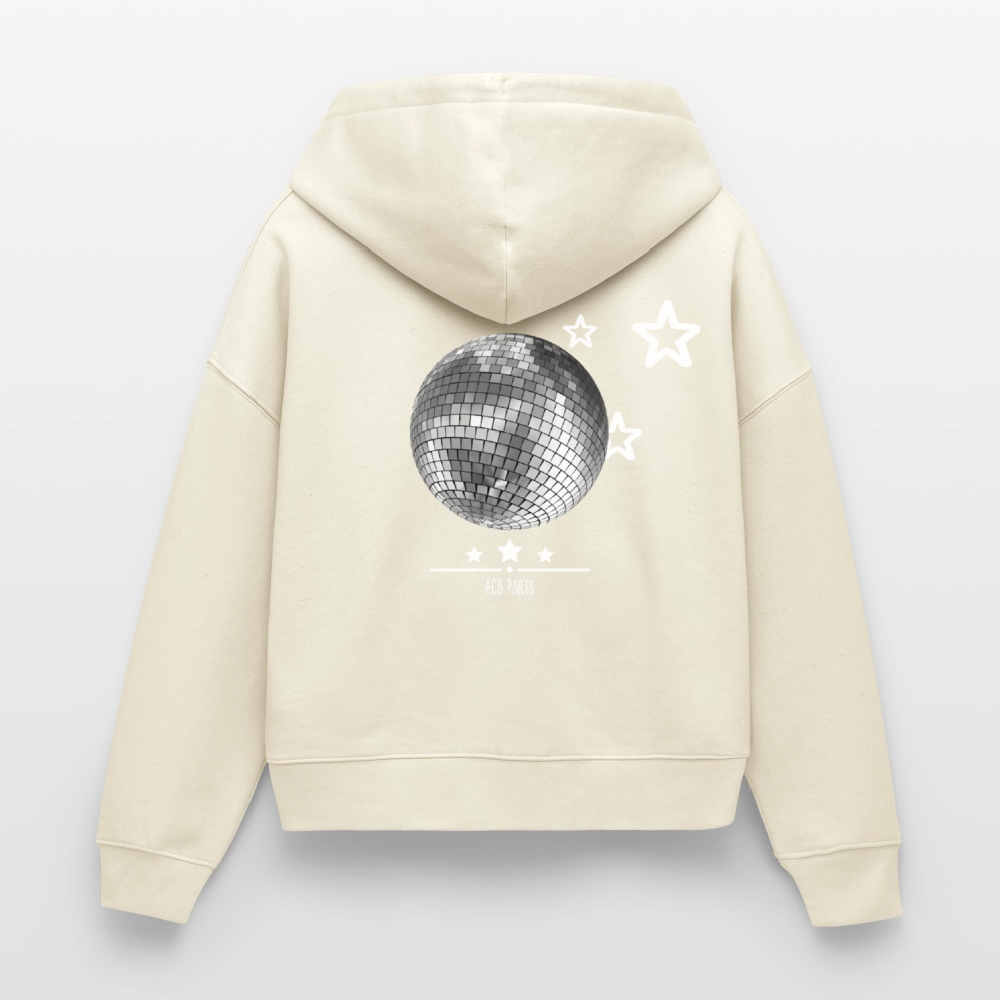 Sweat à Capuche court Disco Star - ACB-Paris pour femme - blanc gris