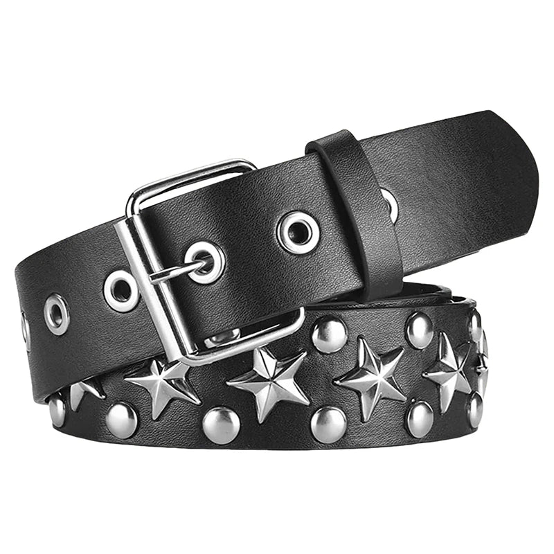 Ceinture femme star cuir noir