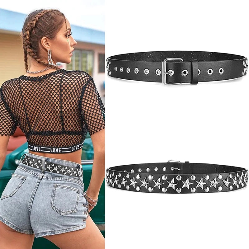 Ceinture femme star cuir noir
